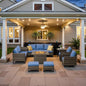 Belord Outdoor Sectional Sofa with 41" Propane Fire Pit Table - 9 Piece Patio Conversation Set with Storage Box and Swivel Rocker Chairs All-Weather PE Wicker Furniture Set Gray