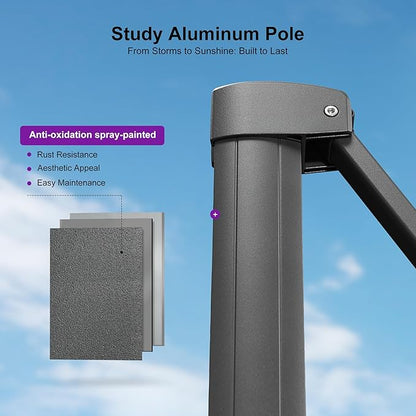 PURPLE LEAF 10' X 13' Rectangle Patio Umbrella with Base Outdoor Large Aluminum Cantilever Umbrella with 3-Year Fade Resistance Recycled Fabric and 360-degree Rotation for Deck Pool Garden, Mist Grey