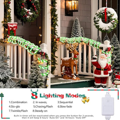 Jnaurb Christmas Candy Cane Lights, 33ft 240 LED Connectable Flexible White & Green Candy Cane Rope Lights for Outside, 8 Modes Waterproof LED Christmas Light for Garden Patio Tree Holiday Party Decor