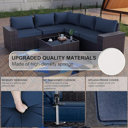 Kullavik 9 Pieces Outdoor Patio Furniture Set,PE Wicker Rattan Sectional Sofa Patio Conversation Sets with Swivel Rocking Chairs Set,Navy Blue