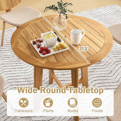 Tangkula 31.5" Round Patio Dining Table, Teak Wood Outdoor Dining Table with Slatted Tabletop, X-Shaped Frame & 4 Sturdy Supporting Legs, Indoor or Outside Table for Deck, Garden, Poolside & Backyard