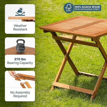 IDZO Legolas FSC Acacia Wooden Folding Table, Heavy Duty 270lbs Capacity, Elegant & Rustic Design for Garden, Backyard, Porch, Patio, Easy Assembly