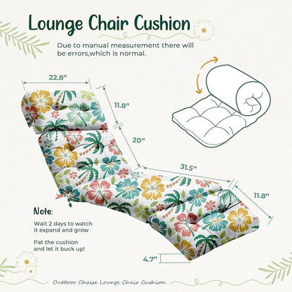 4 Pack Outdoor Chaise Lounge Chair Cushion 75.1 x 22.8 x 4.7 Inches 100% Waterproof Replacement Cotton Patio Pool Lounge Chair Cushion for Outdoor Furniture with Ties, Green Coconut Tree