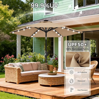 ABCCANOPY Durable Solar Led Patio Umbrellas with 24LED Lights 7.5FT with 6 Sturdy Ribs (Tan)