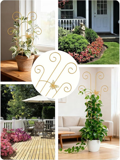 4Pcs Indoor Plant Trellis for Potted Plants, 30" Taller Expandable Garden Metal Trellis for Climbing Plants Outdoor, Houseplant Support Stakes for Ivy Pothos Hoya Flower (Gold)
