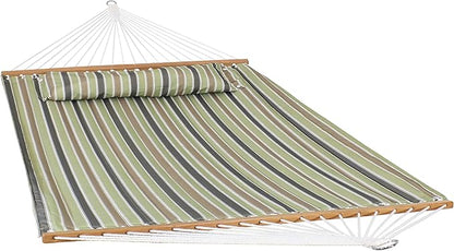 Sunnydaze Quilted Outdoor Hammock with Spreader Bars - Heavy-Duty 450-Pound Capacity Double Hammock for Outside - Khaki Stripe