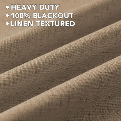 H.VERSAILTEX Linen Curtains 100% Blackout Curtains for Bedroom 108 inch Long Full Light Blocking Nature Linen Blended Window Curtains for Living Room Nickel Grommet (2 Panels, Heathered Macchiato)