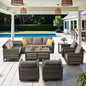 Belord Spacious 11 Pieces Patio Conversation Set - 5-Seater Outdoor Furniture Sectional Sets with Swivel Glider Chairs Set of 4 and Storage Box, Metal Top Coffee Table with Embedded Ottoman Gray