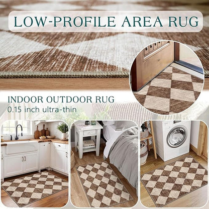 Outdoor Rug 2x3 Brown and Beige Harlequin Non-Slip Machine Washable