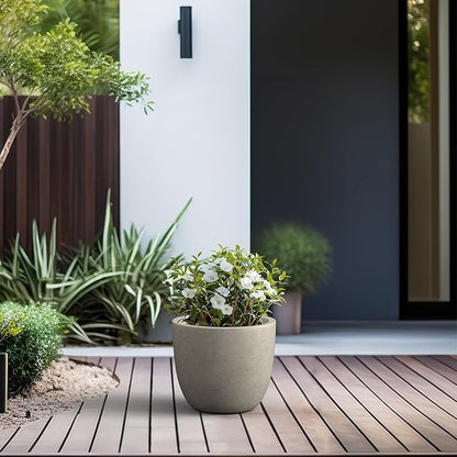Kante 14 Inch Dia Round Concrete Planter, Indoor Outdoor Large Plant Pot with Drainage Hole and Rubber Plug for Home Patio Garden, Weathered Concrete