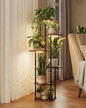 Corner Plant Stand Indoor 6 tiered plant shelf for Multiple Plants tall plant holder plant table metal shelving for Living Room Bedroom Balcony Patio Brown Oak with Light