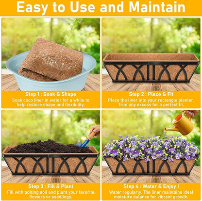 Riare 2 Pack 30 Inch Rectangle Coconut Liners for Planters, Natural Coconut Fiber Planter Liners, Window Box Liner Trough Coco Liner for Outdoor Flower, Garden Wall, Deck & Fence Planter Boxes