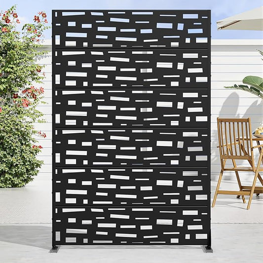 Casaphoria Metal Privacy Screen Outdoor, 72" H x 47" W Freestanding Decorative Privacy Screen for Patio Deck Balcony Garden with Stable Base, Black-Gerald