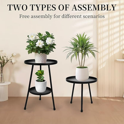 Metal Plant Stand, Plant Stand Indoor Outdoor, Metal Rustproof Flowers, Urban and Rustic Outdoor Plants Stands, Flower Pot Stand Suitable for Living Room, Balcony, Garden (Double Deck,Black)