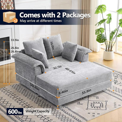 VINGLI Modern Floating Chaise Lounge Chair with Acrylic Legs, Upholstered Cushion Deep Seat Lounge Sofa with Iron-Wood KD Frame, Pillow Armrest, Accent Chair for Living Room, Play Room Apartment