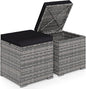 RELAX4LIFE Wicker Outdoor Storage Ottoman - 2-Piece Rattan Footstool w/Removable Cushion, Multipurpose Footrest Foot Stool Seating, Set of 2 Outdoor Ottomans for Patio Deck (Mix Grey-Black)