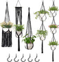 Mkono Macrame Plant Hangers, 5 Pack Different Tiers Indoor Hanging Planters Basket with 5 Hooks Decorative Flower Pots Holder Stand Boho Home Decor, Black