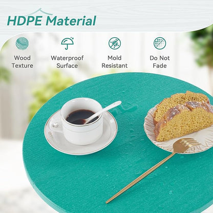 HDPS Outdoor Side Table, Small Round Side Table Weather-Resistant, Outdoor Side Tables for Patio, Porch, Deck, End Table for Plant Stand, Living Room, Bedroom, Turquoise