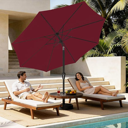 MEWAY 9ft Patio Umbrella Outdoor Table Umbrellas with Push Tilt and Crank, Market Umbrella 8 Sturdy Ribs for Deck, Garden, Pool and Backyard, Cherry Red