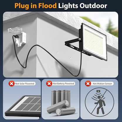 Onforu 200W Flood Lights Outdoor,19000lm Bright LED Work Light with Plug,6500K Daylight White LED Flood Lighting,IP66 Waterproof Security Yard Lights for Yard Garage Stadium 2 Pack