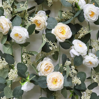 Artificial Eucalyptus Garland 2-Pack, 6.6 Ft Champagne Roses