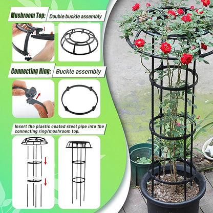 Garden Trellis for Climbing Plants Outdoor, 41.3 Inch Mushroom Top Trellis for Climbing Plants, Plant Trellis Support for Potted Plants Climbing Vine Rose Clematis Vegetable Trellis, 2 Pack