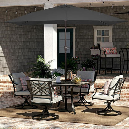 JEAREY 6.5x10 ft Rectangular Patio Umbrellas Rectangle Outdoor Umbrella with Push Button Tilt and Crank, Market Table Umbrella 6 Sturdy Ribs UV Protection for Poolside Garden Backyard Deck, Gray