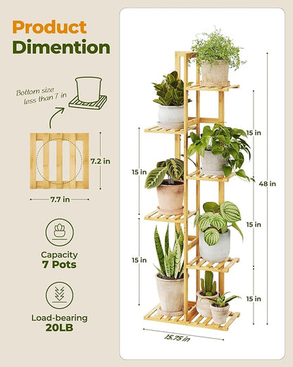 Bamworld Bamboo Plant Stand Indoor 6 Tiered Plant Shelf Outdoor Corner Plant Rack for Multiple Plants Flower Stand Plant Holder for Living Room Bedroom Balcony Patio Garden 48 Inch Natural