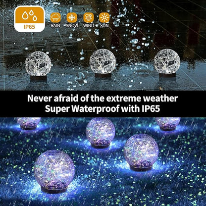 Solar Globe Lights Outdoor Waterproof-Solar Balls for Garden-Cracked Glass Ball Lights Outdoor-Solar Orbs for Outside-Decorations for Patio and Yard Lawn Backyard Decor