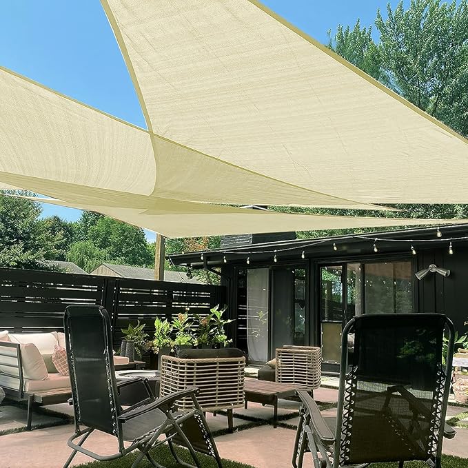 LOVE STORY Custom Size 13'x13'x13' Butter Cream Sun Shade Sail Triangle Sunhsade Fabric Awning Canopy for Patio Backyard Carport Pergola (Customized)