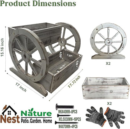NestNature Wooden Wagon Planter Box,Raised Garden Bed,Decorative Garden Planters with Wheels-Outside Flower Pots for Indoor/Outdoor Décor Plants (Antique White)