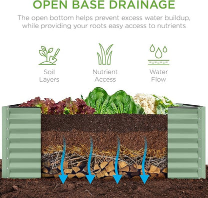 Best Choice Products 4x2x2ft Outdoor Metal Raised Garden Bed, Deep Root Box Planter for Vegetables, Flowers, Herbs, 119 Gallon Capacity, 100% Non Toxic Materials - Sage Green