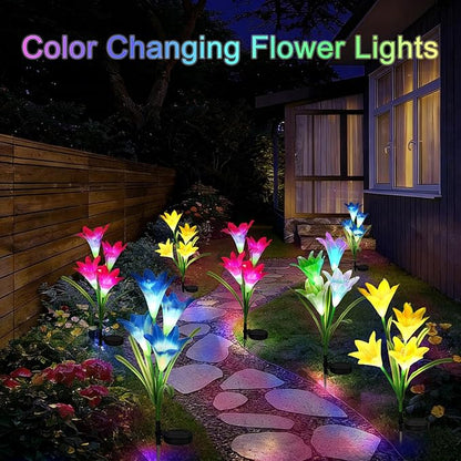 echosari 4 Pack Color Changing Solar Lights Outdoor Waterproof, Solar Lily Flower Stake Lights Auto ON/Off Solar Garden Lights for Lawn Pathway Landscape Garden Gifts for Mom Women Grandma