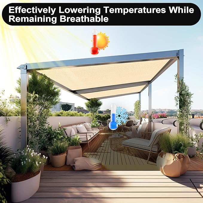 Artpuch 90% Sun Shade Cloth, 8 x 8 FT Pergola Shade Cover Canopy with Grommets, Sun Screen Fabric Tarp for Patio, Outdoor, Garden, Backyard, Wheat