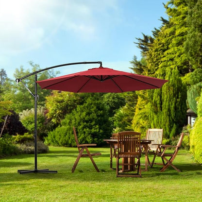 Backyard Expressions 10FT Cantilever Patio Umbrella – Outdoor Offset Hanging Umbrella with Smooth Crank, Tilt Adjustment & UV Protection – Heavy-Duty Steel Frame (Base Not Included)