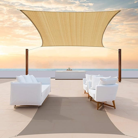 ColourTree TAPR1616 Custom Size 9' x 12' Sand Beige Sun Shade Sail Canopy UV Block UPF50 Rectangle - Commercial Standard Heavy Duty - 190 GSM - 3 Years Warranty