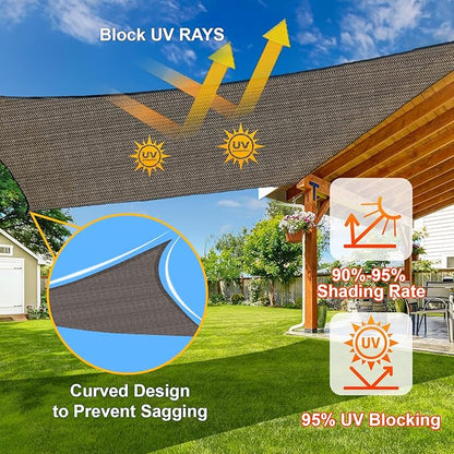 SUNLAX Sun Shade Sail 11' x 12' Brown Rectangle Canopy Sail Shade Cover UV Block Permeable Sunshade Outdoor for Patio Backyard Deck Pergola (We Make Custom Size)