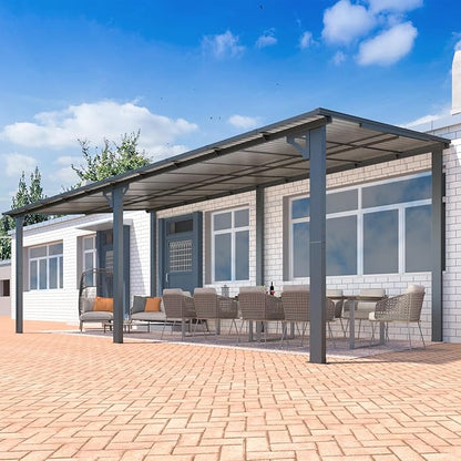 AECOJOY 20' x 10' Outdoo Gazebo Pergola for Patio, Large Wall-Mounted Pergolas and Gazebos Clearance Hard Top 10x20 Lean to Metal Gazebo Shelter Patio Roof, Heavy Duty Awnings for Backyard, Decks