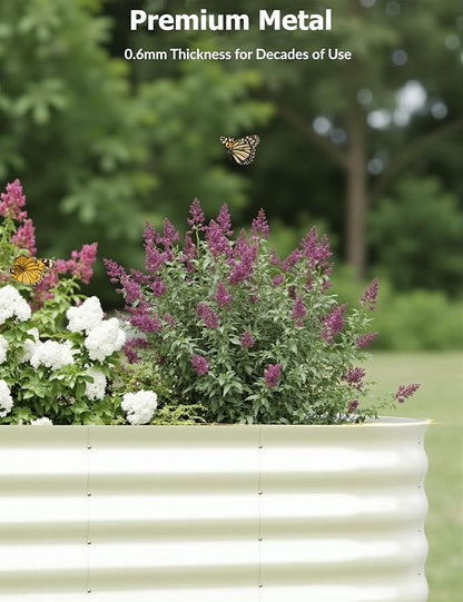 GarveeLife 6x3x2 ft Galvanized Raised Garden Bed - 24“ Tall Metal Planter Box for Vegetables, Flowers, Herbs, Rust-Resistant Outdoor Garden Box, Easy Assembly Raised Beds for Gardening, Beige