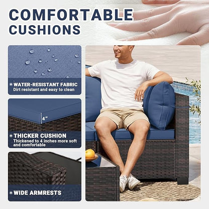LEVELEVE 7 Pieces Outdoor Patio Furniture Sets,Rattan Conversation Sectional Set,Manual Weaving Wicker Patio Sofa with Tea Table