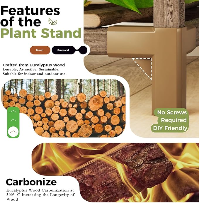 Bamworld Plant Stands Indoor 4 Sets Plant Shelves Outdoor Wooden Plant Holder for Multiple Plants Flower Stands Window