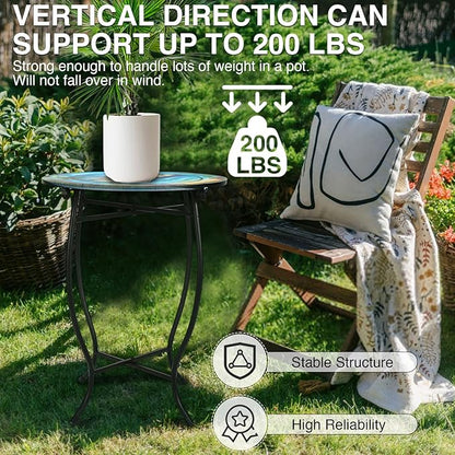Fashion&cool Patio Side Table, 14 Inch Weather Resistant Metal Side Table, Small Round Outdoor End Table Accent Side Table for Patio Yard Porch Balcony Garden Bedside Plant Stand Indoor Outdoor