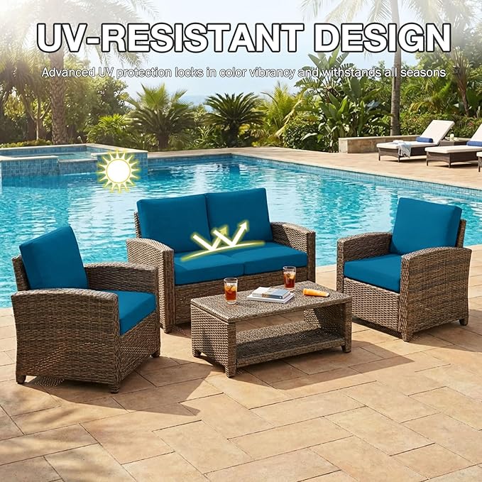 Cushion Covers, 14-Piece Stretch Outdoor Set in Peacock Blue