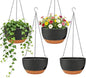 Set of 4-8 Inch Self Watering Hanging Planters for Indoor Outdoor，Hanging Plant Pots with Drainage & Removable Tray, Hanging Pots Holder for Ivy, Pothos, Ferns, Balcony & Patio, Black Brown