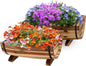 Solid Acacia Wood Half Barrel Planters Outdoor Set of 2 Different Sizes, Wooden Planters for Outdoor Plants with Metal Bands & Drainage Holes, Legs Included, Natural