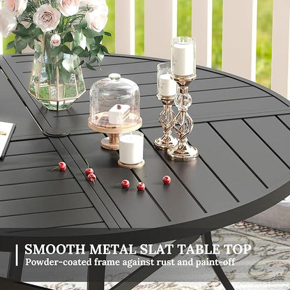 VICLLAX Round Patio Table with Adjustable Umbrella Hole for 4, All Weather Metal Outdoor Dining Table for Lawn Garden, 40.6" Outdoor Coffee Table, Black Tabletop