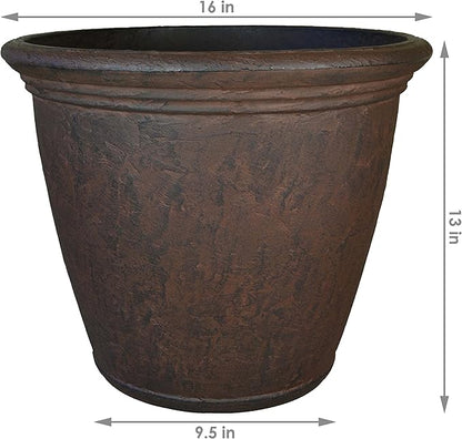 Sunnydaze 15.25-Inch Anjelica Large Plastic Pot for Plants - Outdoor Double-Walled Large Plastic Planter with Drillable Drainage Holes - Rust - 4pk