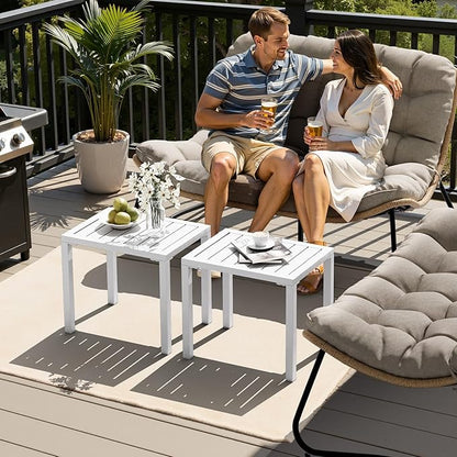 Crestlive Products Aluminum Outdoor Side Table Set of 2, White Small Rectangular Weather Resistant Coffee End Tables for Patio Balcony Pool Deck