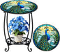 Outdoor Side Table Round Small Mosaic Patio Accent Indoor End Plant Coffee Tea Table for Yard Patio Porch Garden Living Room, Bedroom(Peacock Style,18 Inch)