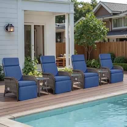 Belord 7 Piece Wicker Patio Furniture Set - 4 Adjustable Outdoor Recliner Chairs with 3 Side Table Patio Conversation Set,155° Lay Flat Chaise Lounge Chair Outdoor for Pool Deck Brown